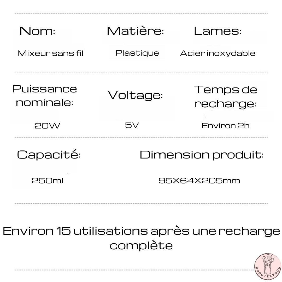 MIXEUR SANS FIL (3 VITESSES)